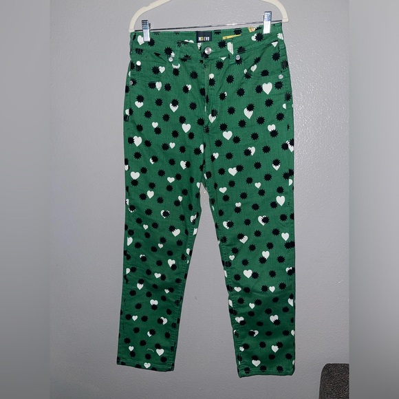 Anthropologie Maeve The Cigarette Slim Heart Printed Jeans Green Size 30 - Picture 4 of 8